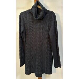 Cable Knit Turtleneck Sweater Women’s Black Longline Slim Fit Ribbed Bodycon S